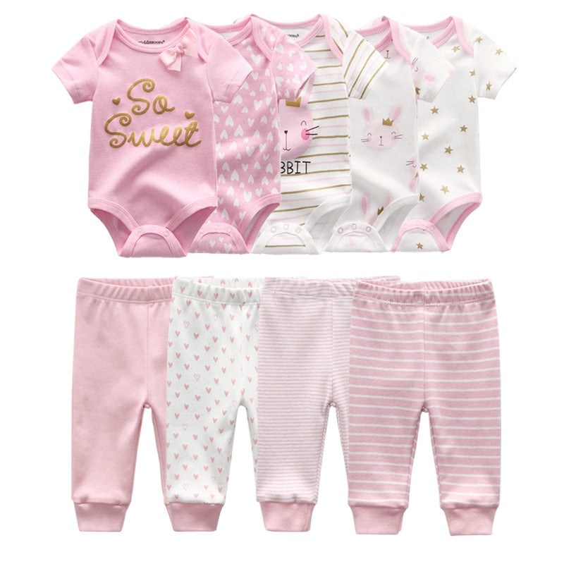 6/9/10 Pcs Baby Romper & Pants Set 3M-12M