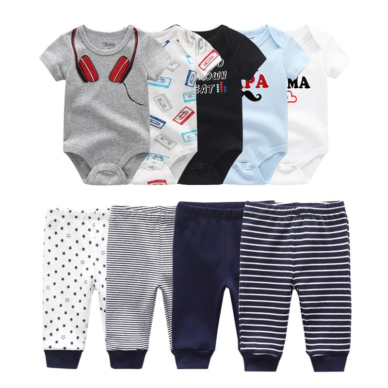 6/9/10 Pcs Baby Romper & Pants Set 3M-12M