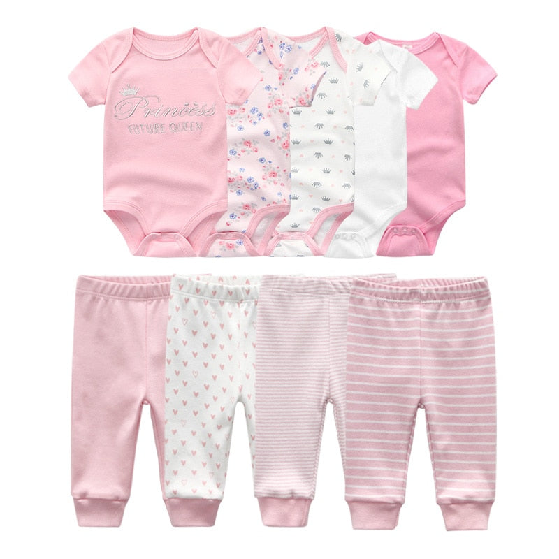 6/9/10 Pcs Baby Romper & Pants Set 3M-12M