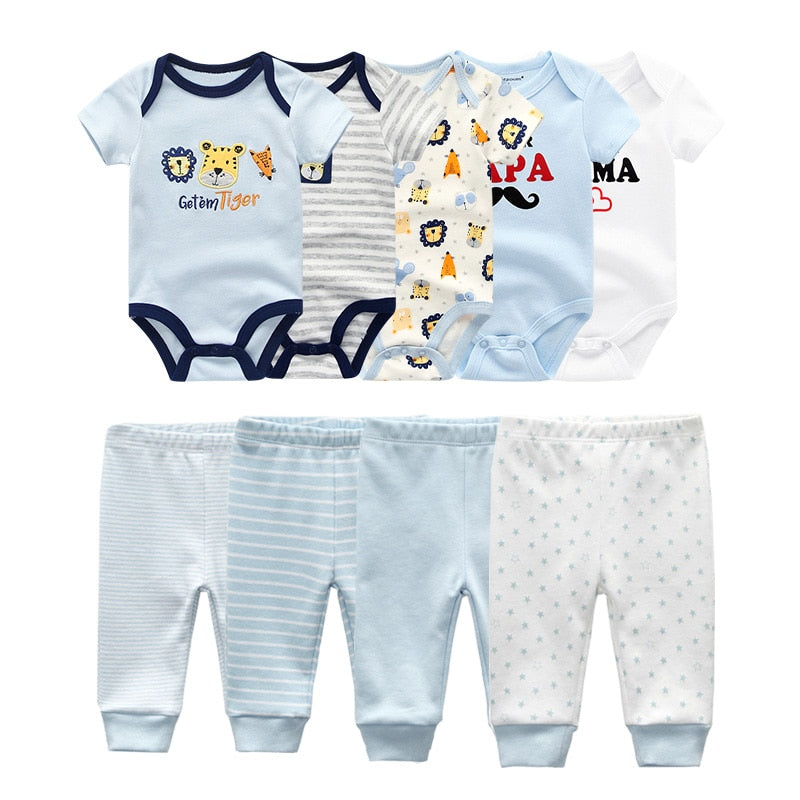 6/9/10 Pcs Baby Romper & Pants Set 3M-12M