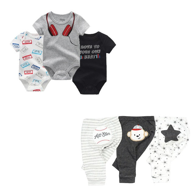 6/9/10 Pcs Baby Romper & Pants Set 3M-12M