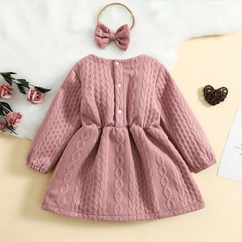 Baby Girl 2Pcs Long Sleeve Ruffle Dress + Bow