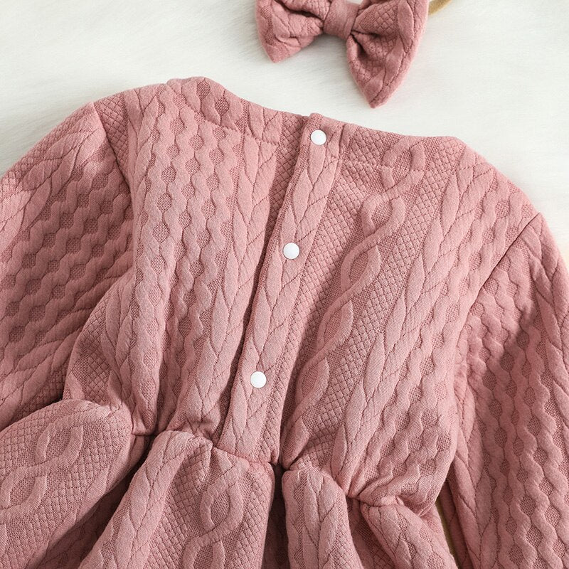 Baby Girl 2Pcs Long Sleeve Ruffle Dress + Bow