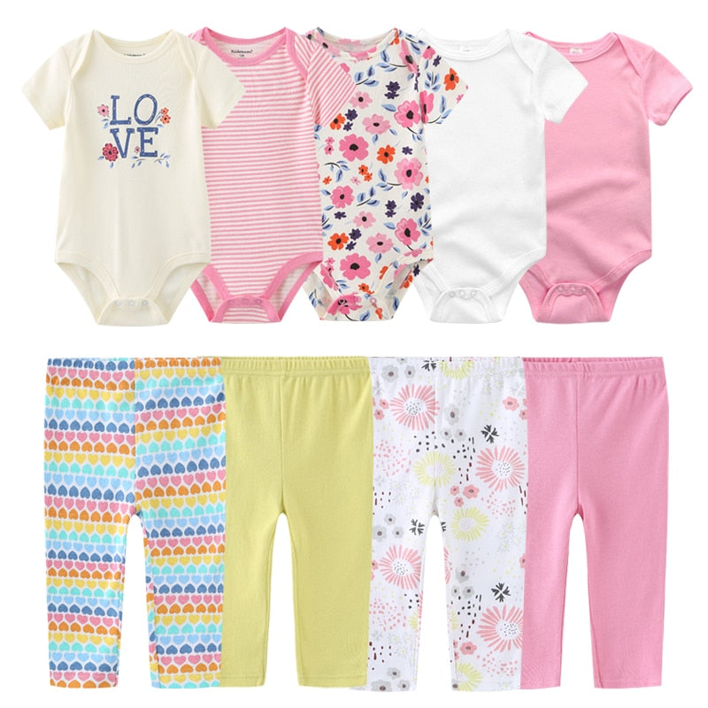 6/9/10 Pcs Baby Romper & Pants Set 3M-12M