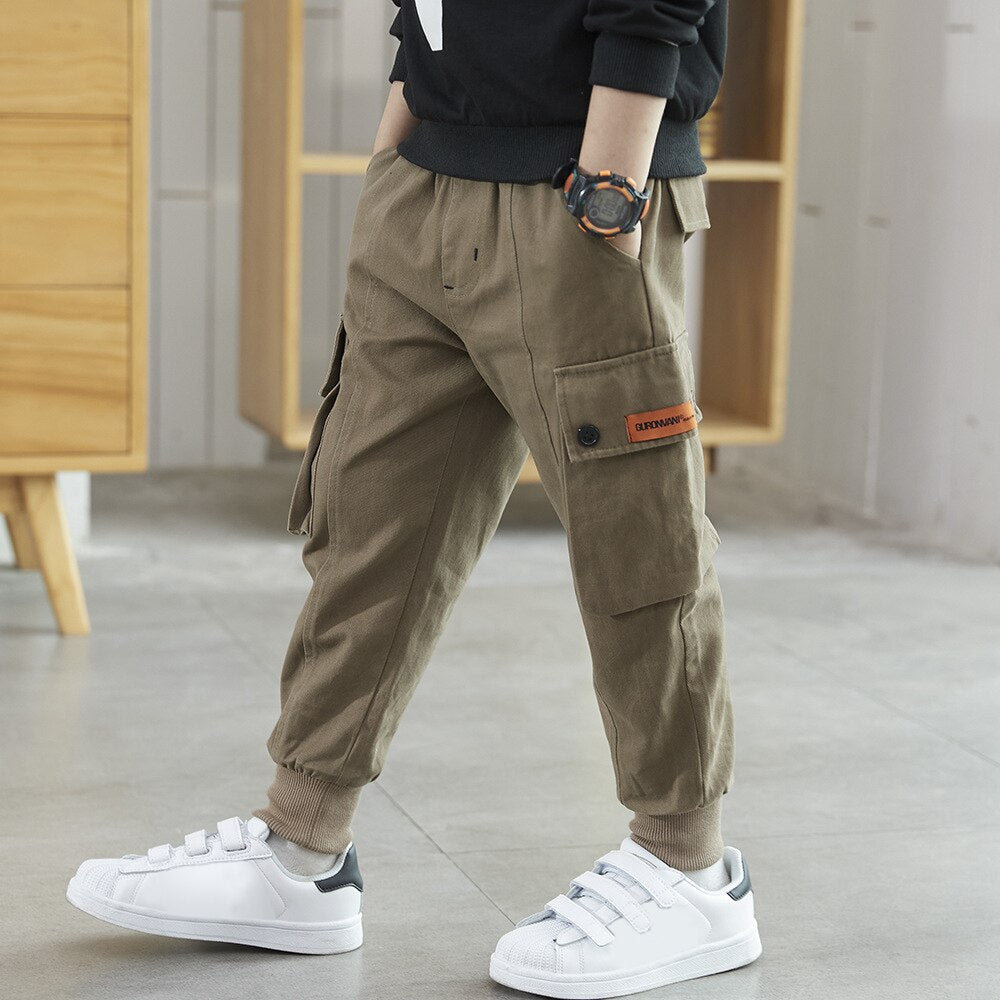 Kids Cargo Pants Boys Girls Casual Multi Pockets
