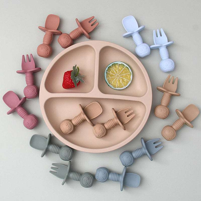 2pcs Silicone Food Grade Baby Mini Fork and Spoon Set