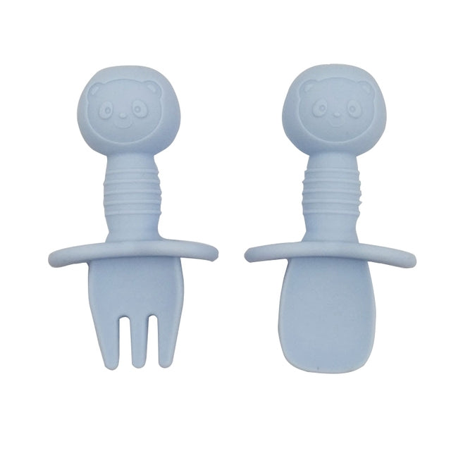 2pcs Silicone Food Grade Baby Mini Fork and Spoon Set