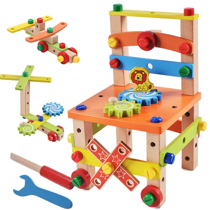 Wooden Assembling Chair & animals Montessori Toys