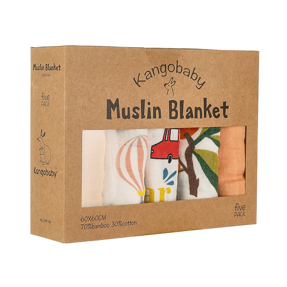 5 Pieces Pack Multi-Functional Bamboo Cotton Muslin Blanket