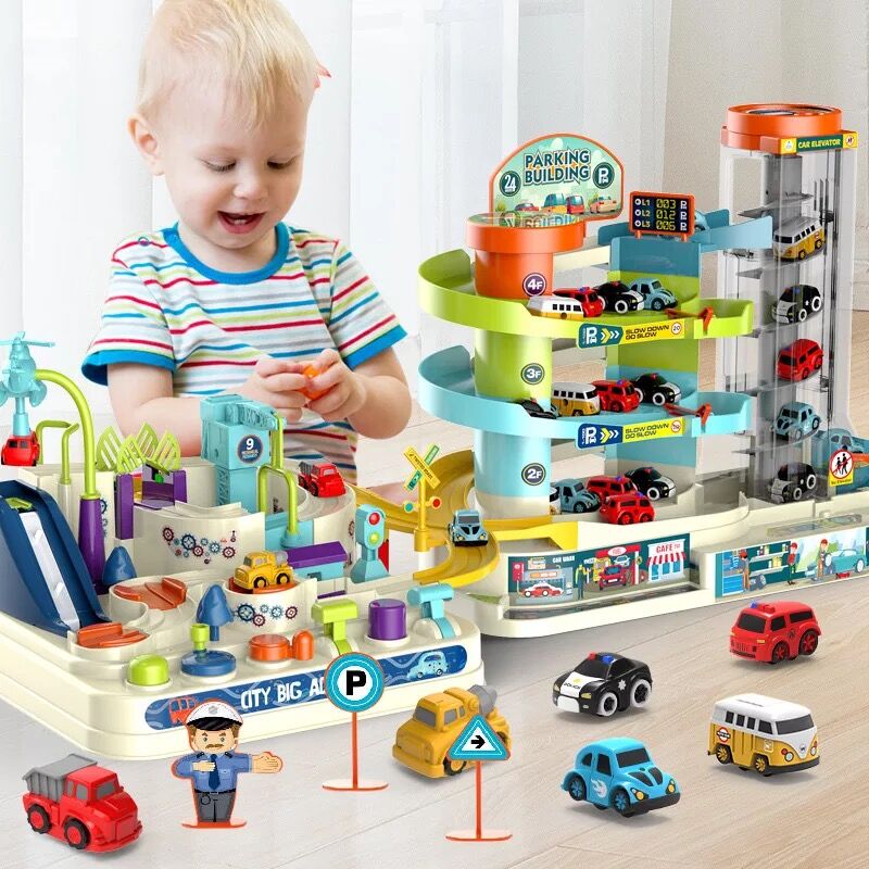 2 in1 Electric Track Car Parking / Racing Building Toy