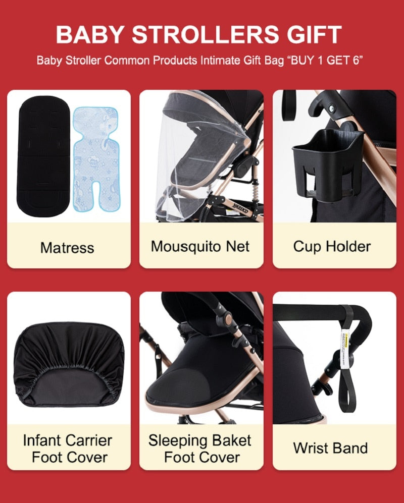 Luxury Baby Stroller 3 in 1 Portable Travel