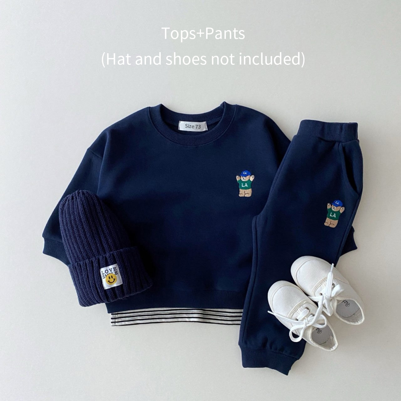 Basic Cotton Embroidered Bear Sweatshirt + Pants