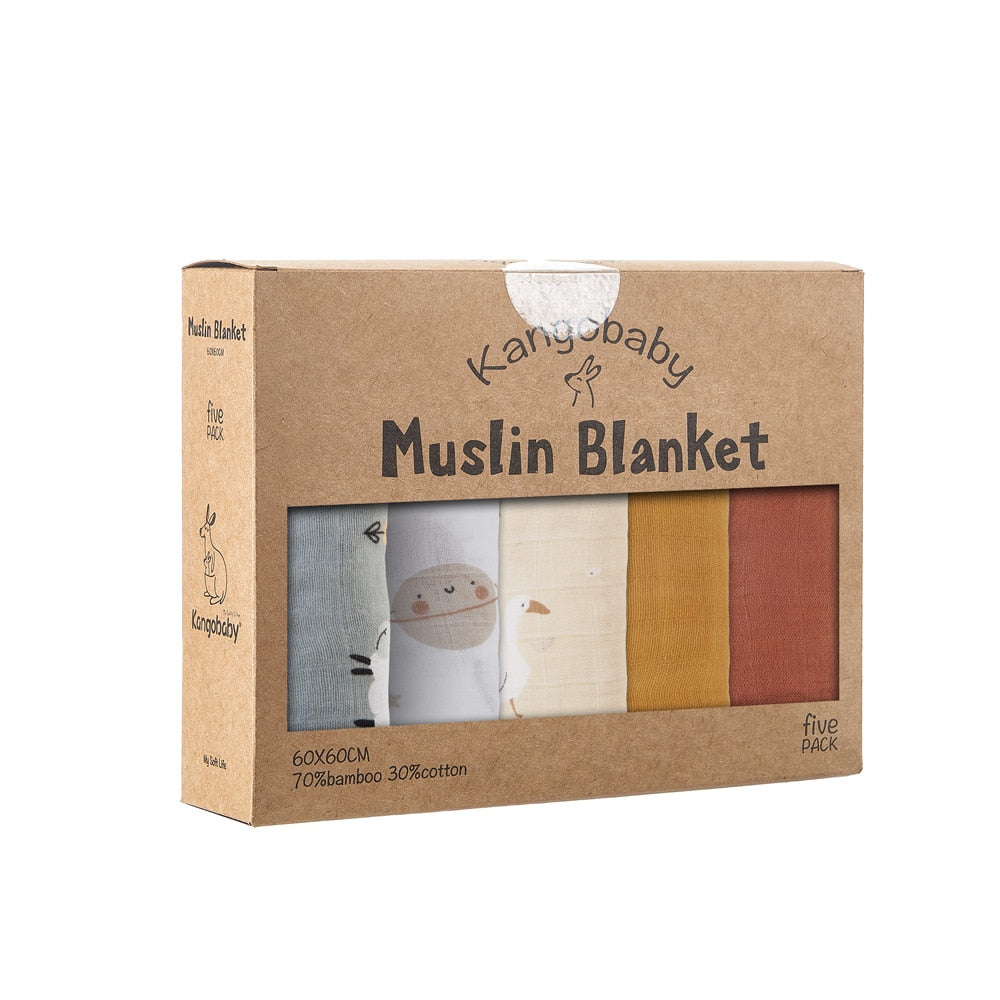 5 Pieces Pack Multi-Functional Bamboo Cotton Muslin Blanket