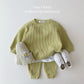 Fashion Baby Girl Set Waffle Cotton Sweatshirt + Pants 2pcs