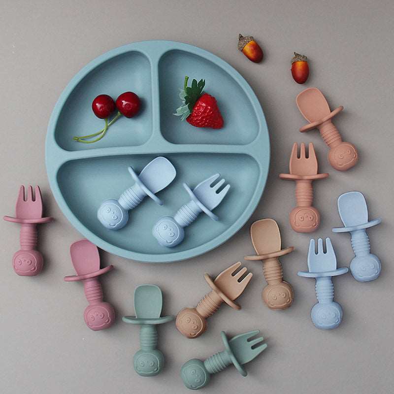 2pcs Silicone Food Grade Baby Mini Fork and Spoon Set